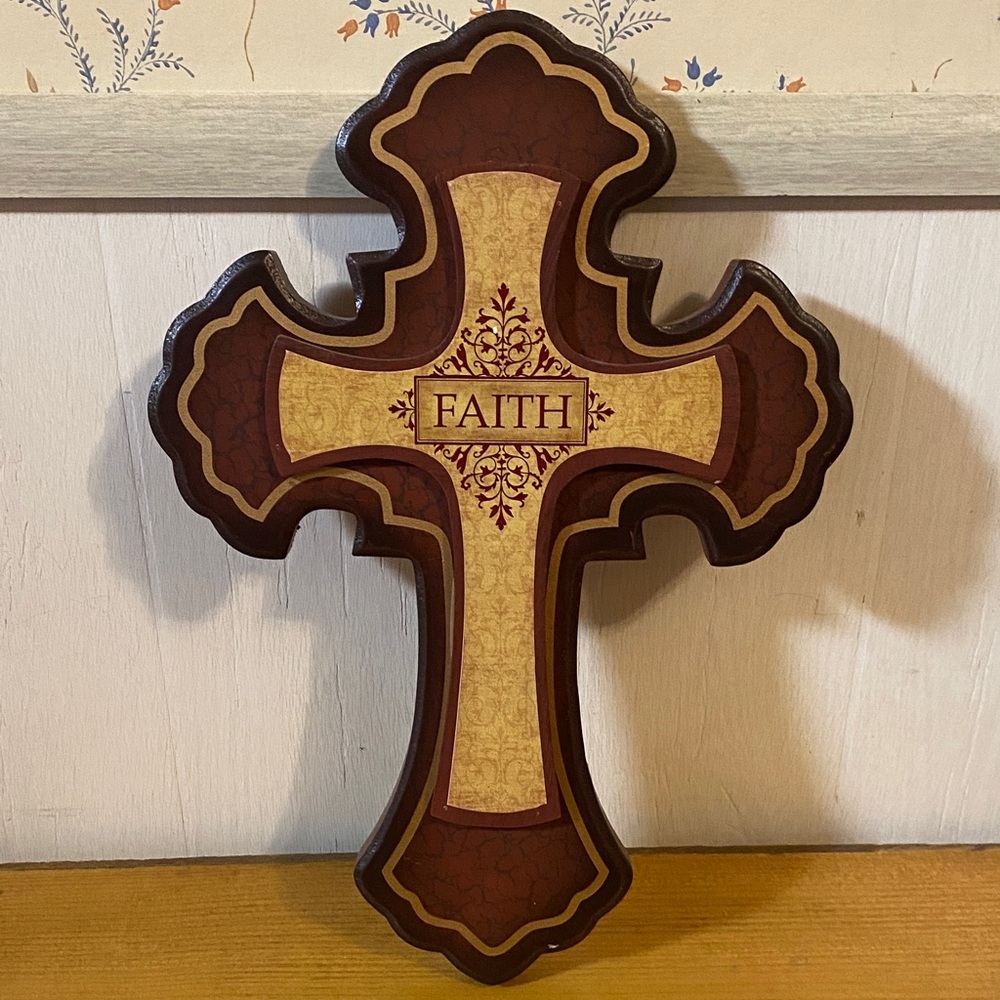 Faith Wall Cross Decor - Burgundy and Cream